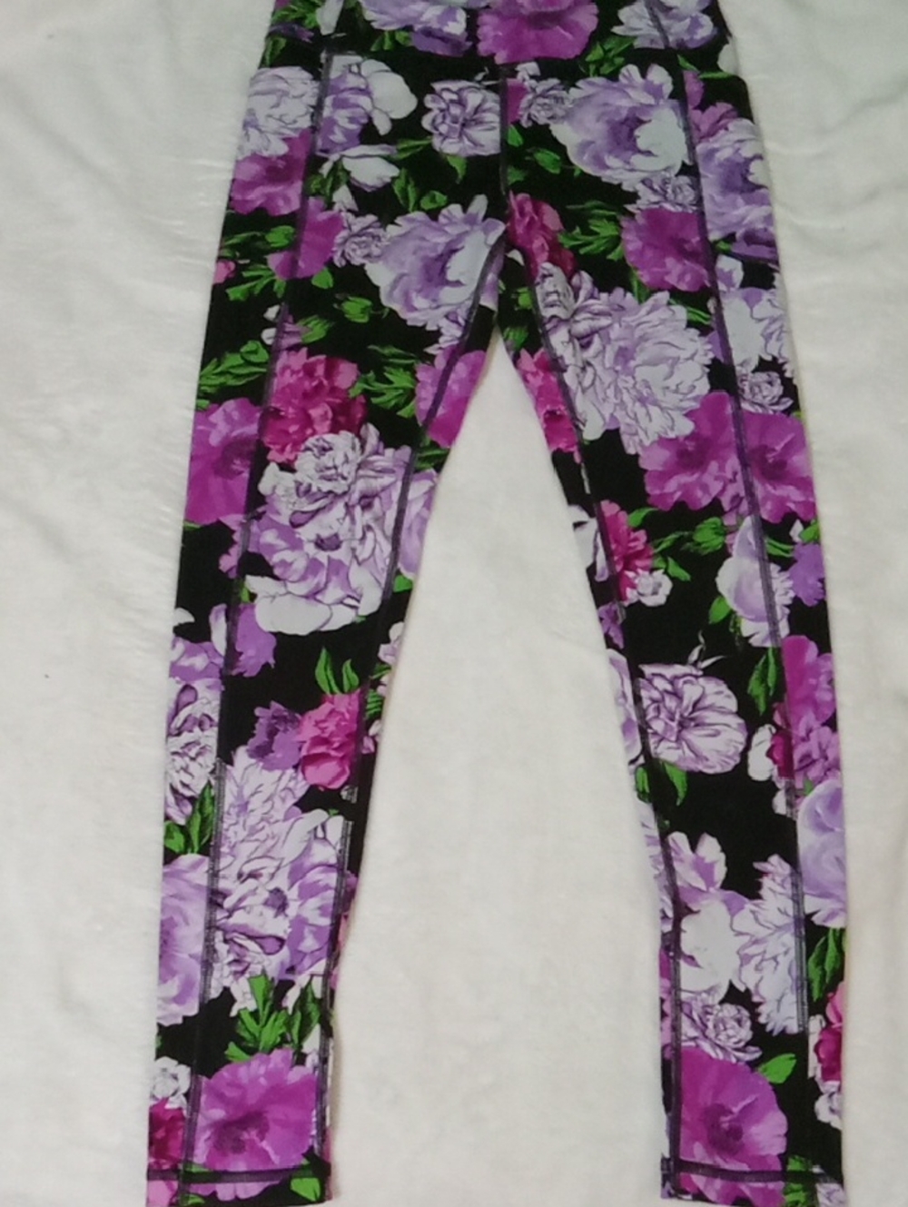 Victoria's Secret Black Floral Leggings with Pink, Purple and Green Print